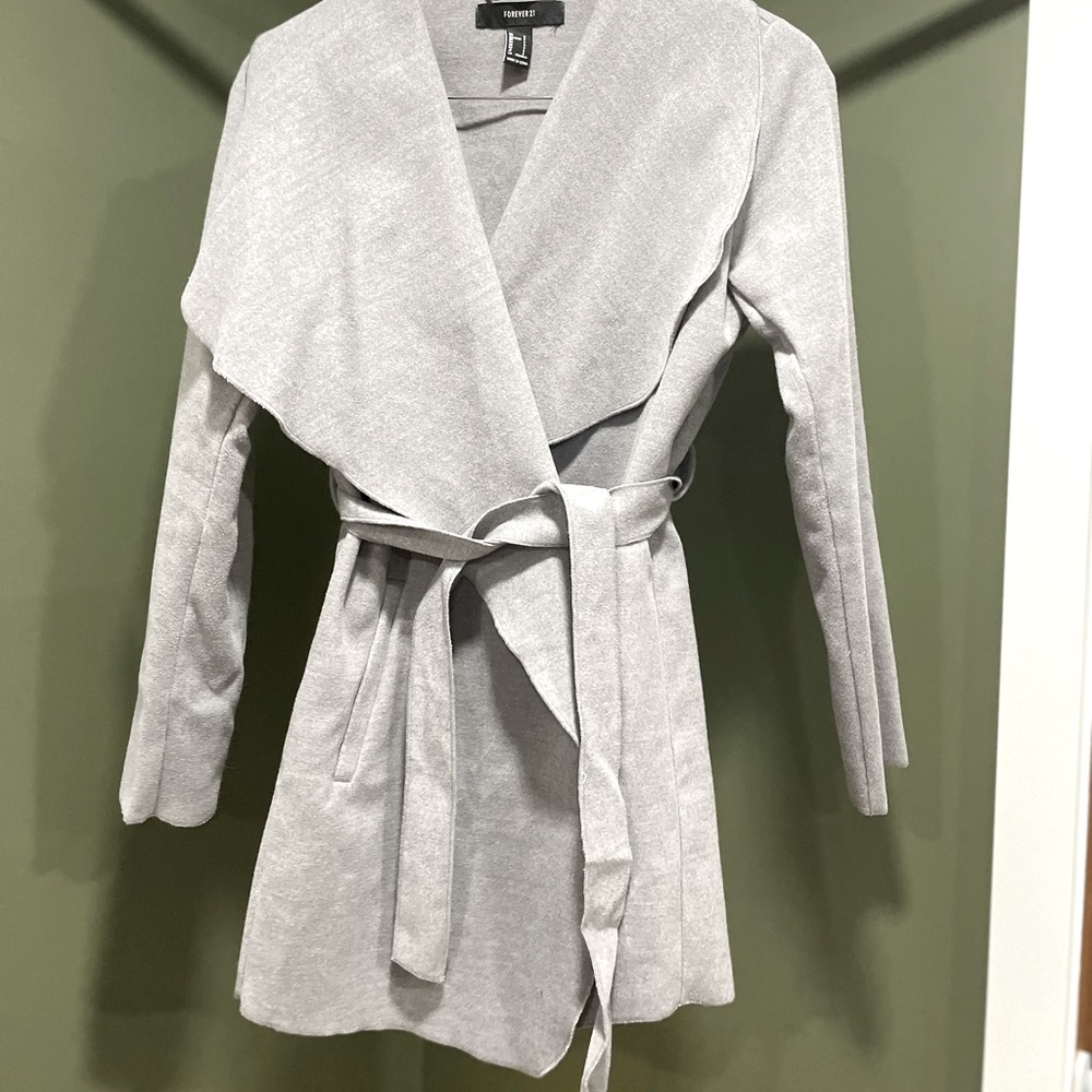 Grey Belted Wrap Coat